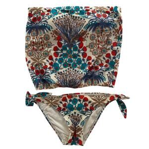 Marc Jacobs Bandeau Tube Top Bikini Floral Modest Size Small Blue Red Multi